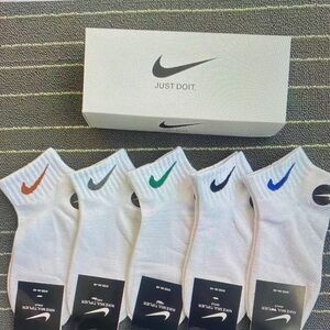 Nike Men's White Ankle Socks with Multi-Color Swoosh